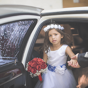 flower girl exiting limo